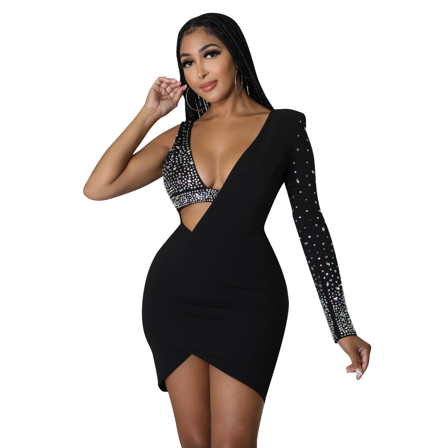 The Éclat Rhinestone One-Shoulder Dress | Evarisluxe