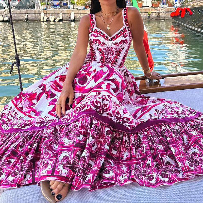 FD1460 Women's Fashion Floral Maxi Dress for Spring/Summer