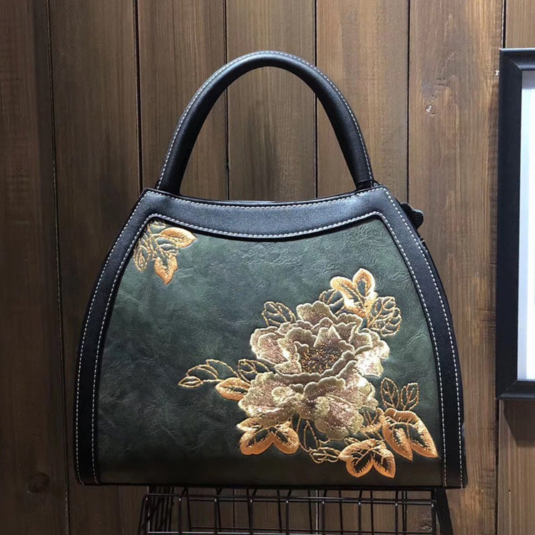 Chinese Style Embroidery Luxury Pu Leather Handbag