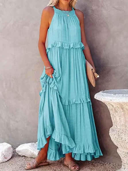 Evarisluxe Holiday Ruffled Maxi Dress