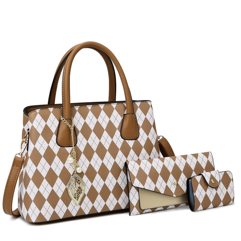 Women's Fashion Diamond Plaid 3-Piece Bag Set