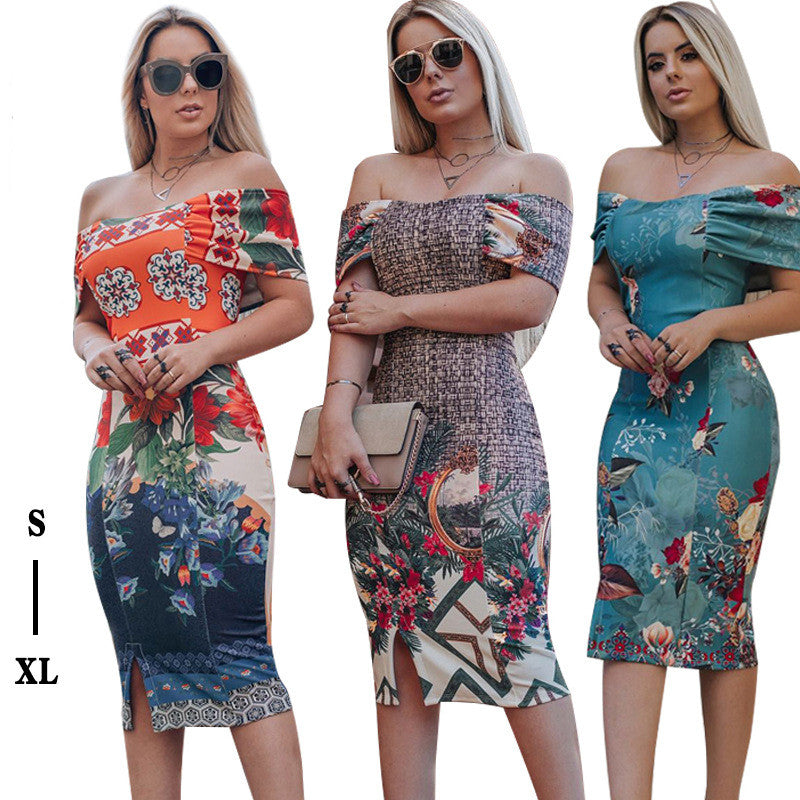 Summer Fashion Off-Shoulder Printed Bodycon Dress