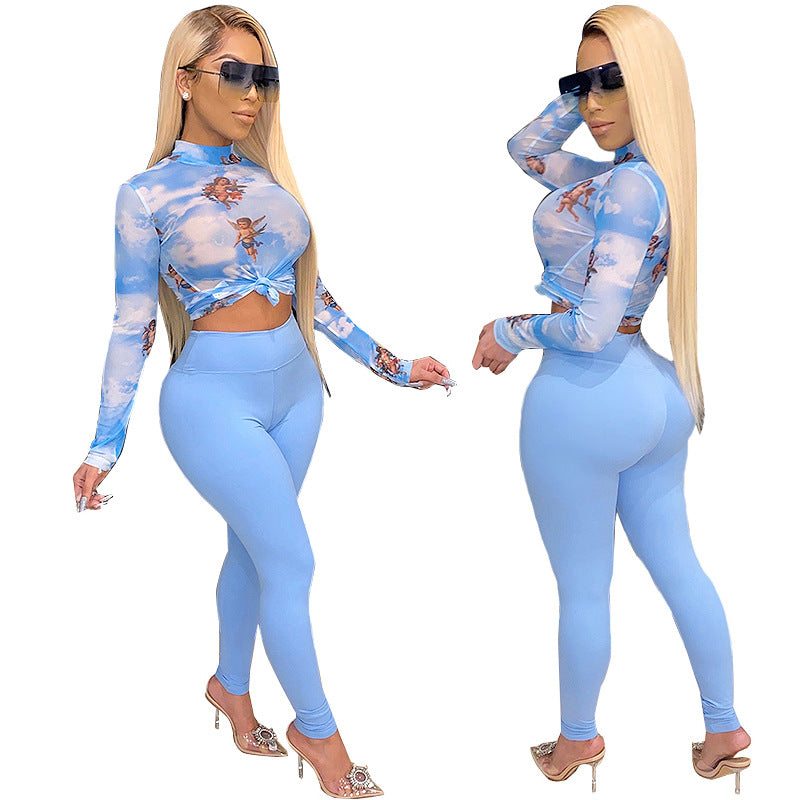 Spring Summer Women's Knitted Print Two-Piece Set