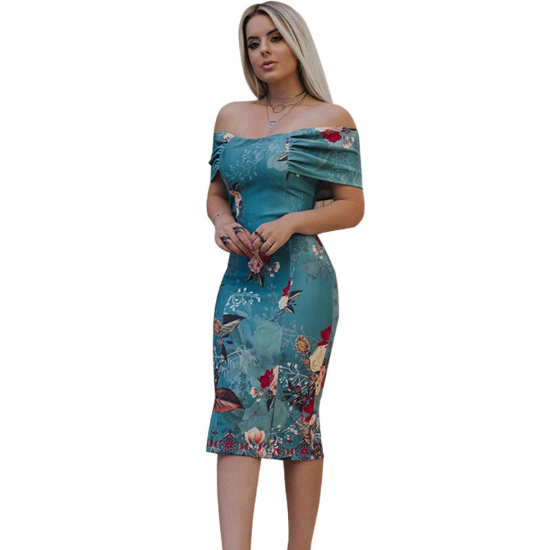 Summer Fashion Off-Shoulder Printed Bodycon Dress
