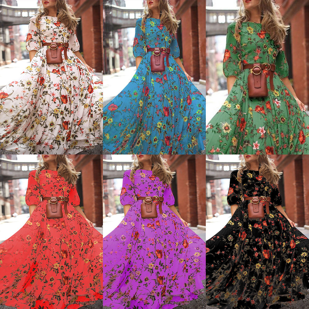 2024 Spring Autumn Floral Chiffon Long Dress