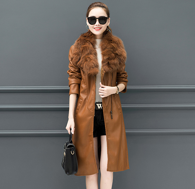 Fleece Lined Leather Jacket with Fur Collar