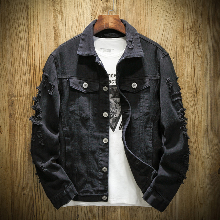 Loose Fit Ripped Denim Jacket for Men