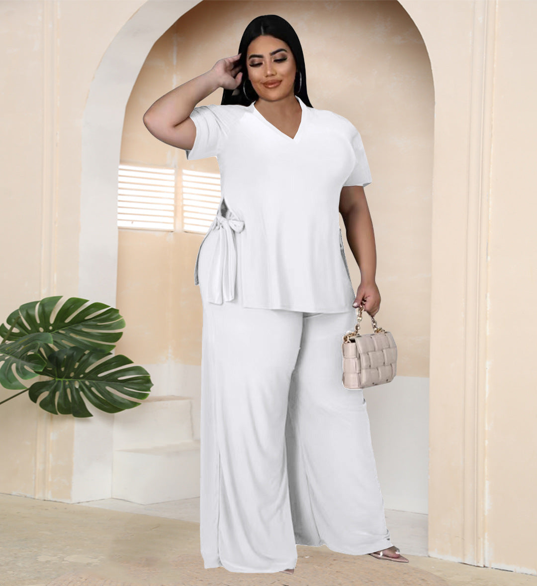 V-Neck Two Piece Set for Women with Side Straps
