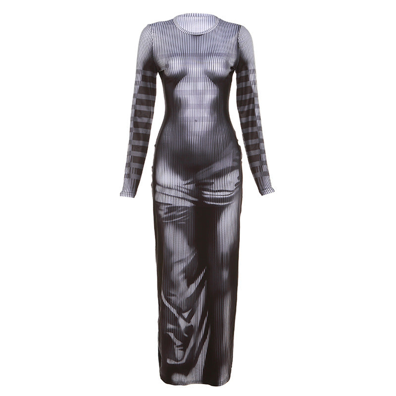 2024 Spring Women's Fashion High Waist 3D Print Dress