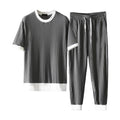 Men's Summer Outfit: Solid Color Top & Pants Set