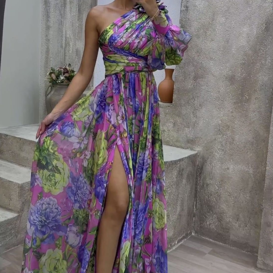 Women's Summer One-Shoulder Long Sleeve Dress