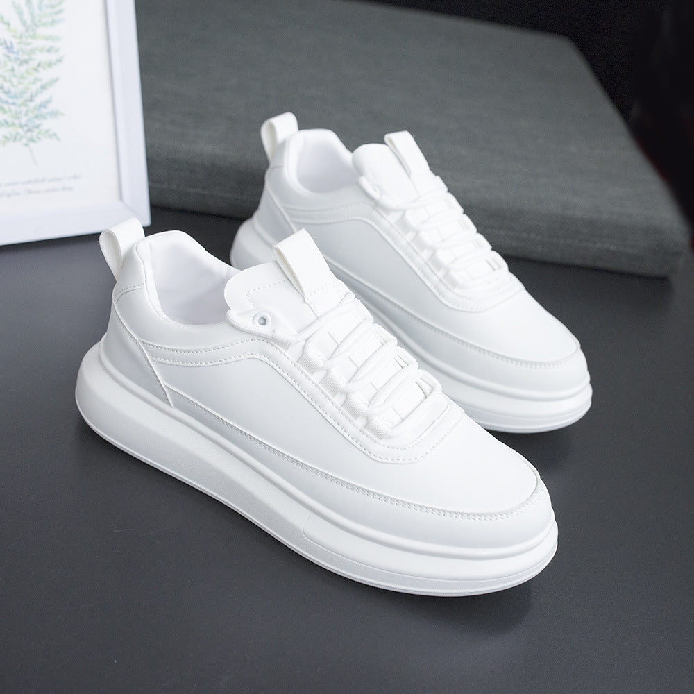 White Plain Thick-Soled Casual Sneakers for Men