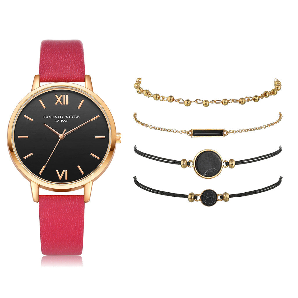 Evarisluxe Leather Strap Quartz Watch Set
