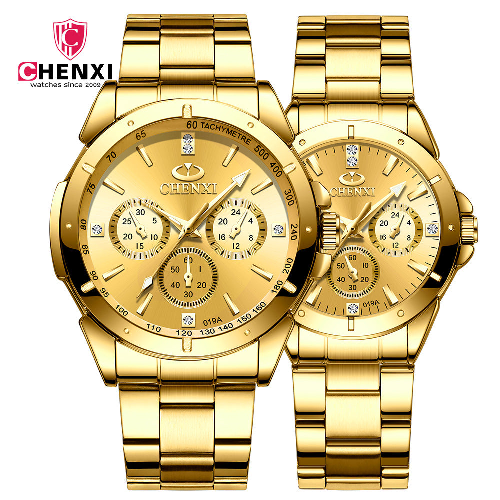 "Couple's Waterproof Quartz Watches with Steel Band"