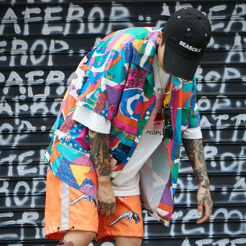 Loose Fit Short Sleeve Printed Shirt for Men