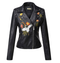 Embroidered Leather Jacket with Hood for Women