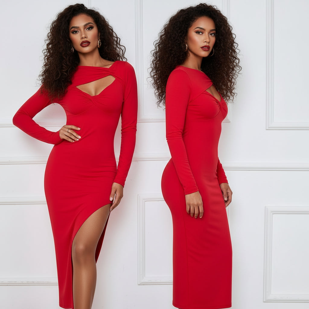 Evarisluxe Cutout High Slit Evening Dress