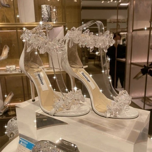 Evarisluxe Blanc Fleur Rhinestone Heel