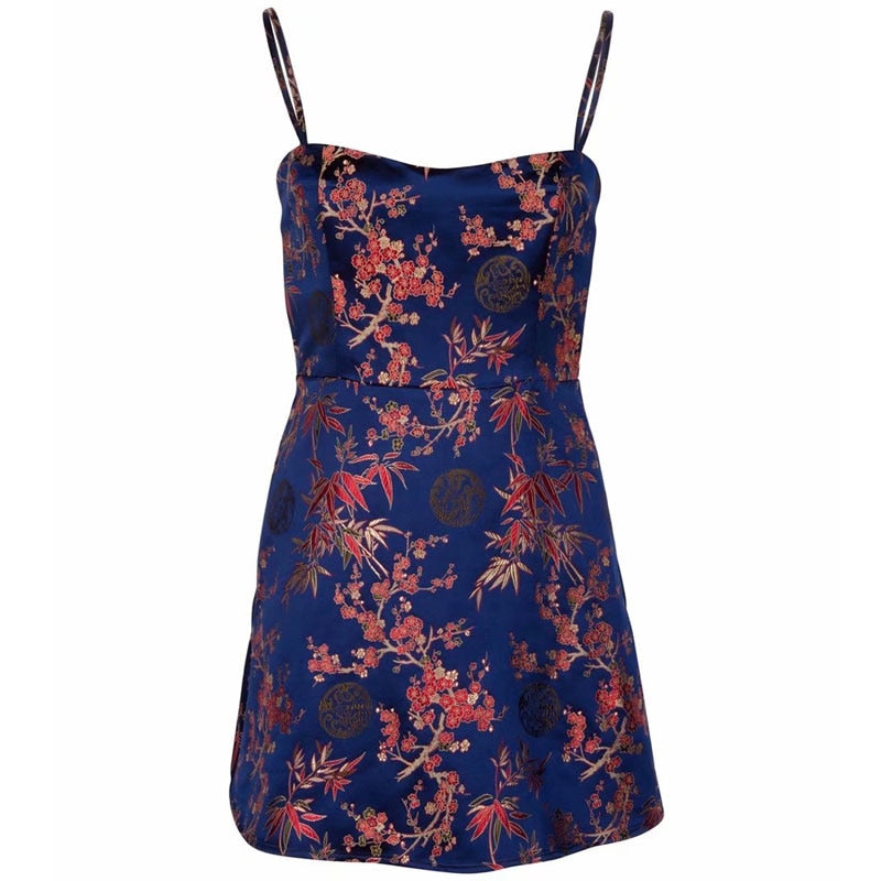 Early Spring Floral Print Chinese Style Dress