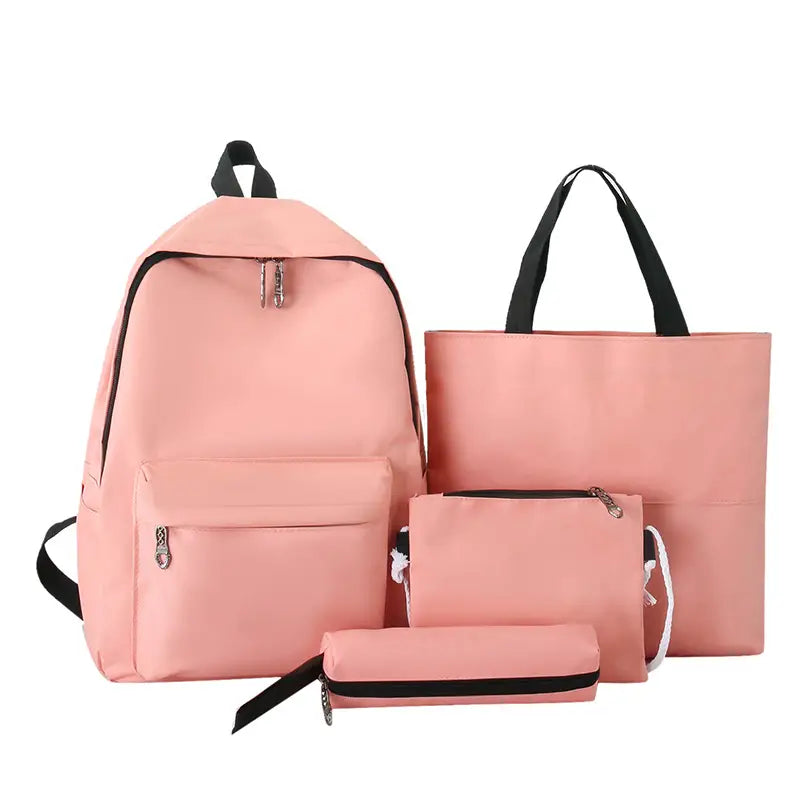 4-Piece Solid Color Backpack Set for Students