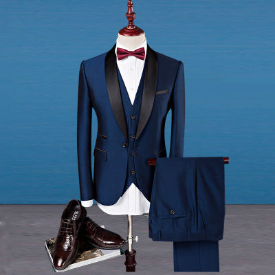 Men's Three-Piece Wedding Suit with Notch Lapel