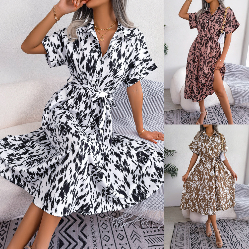 2024 Spring/Summer Leopard Print Shirt Dress for Women