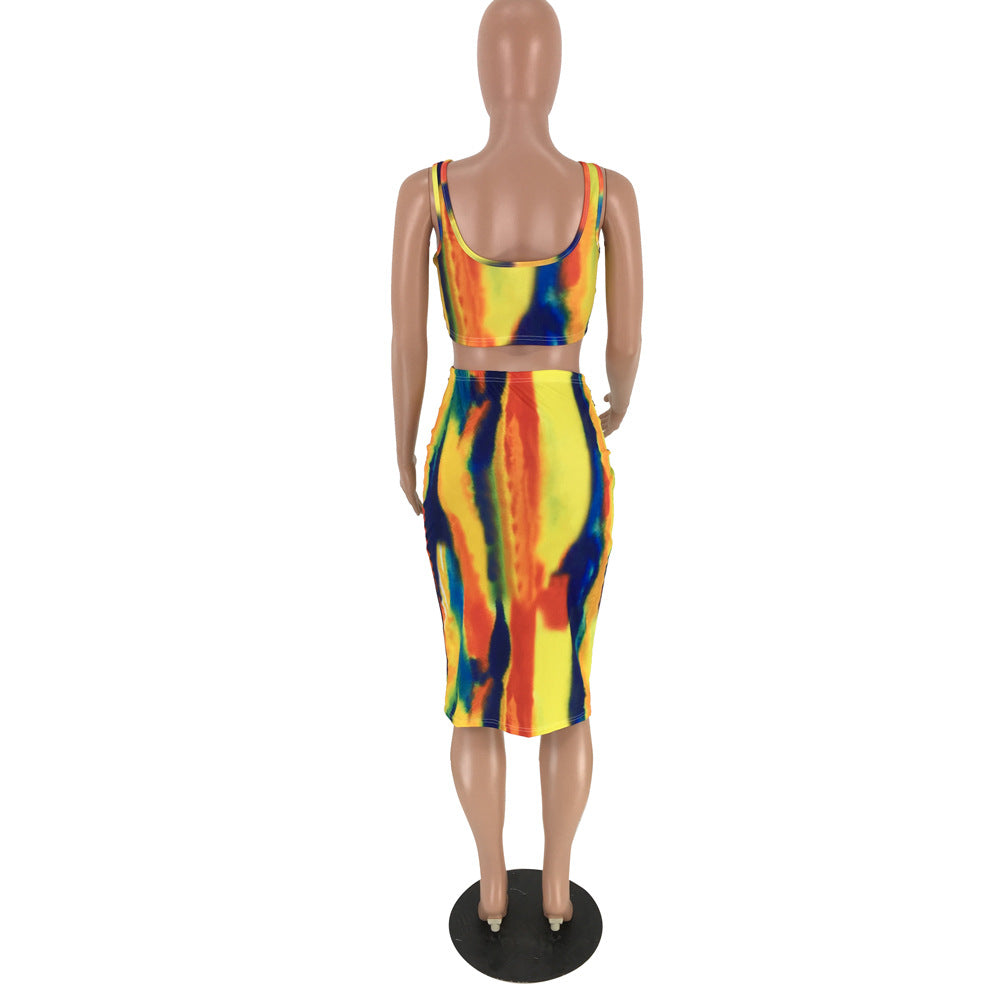 DN8241 Summer Tie-Dye Camisole Dress Set for Women