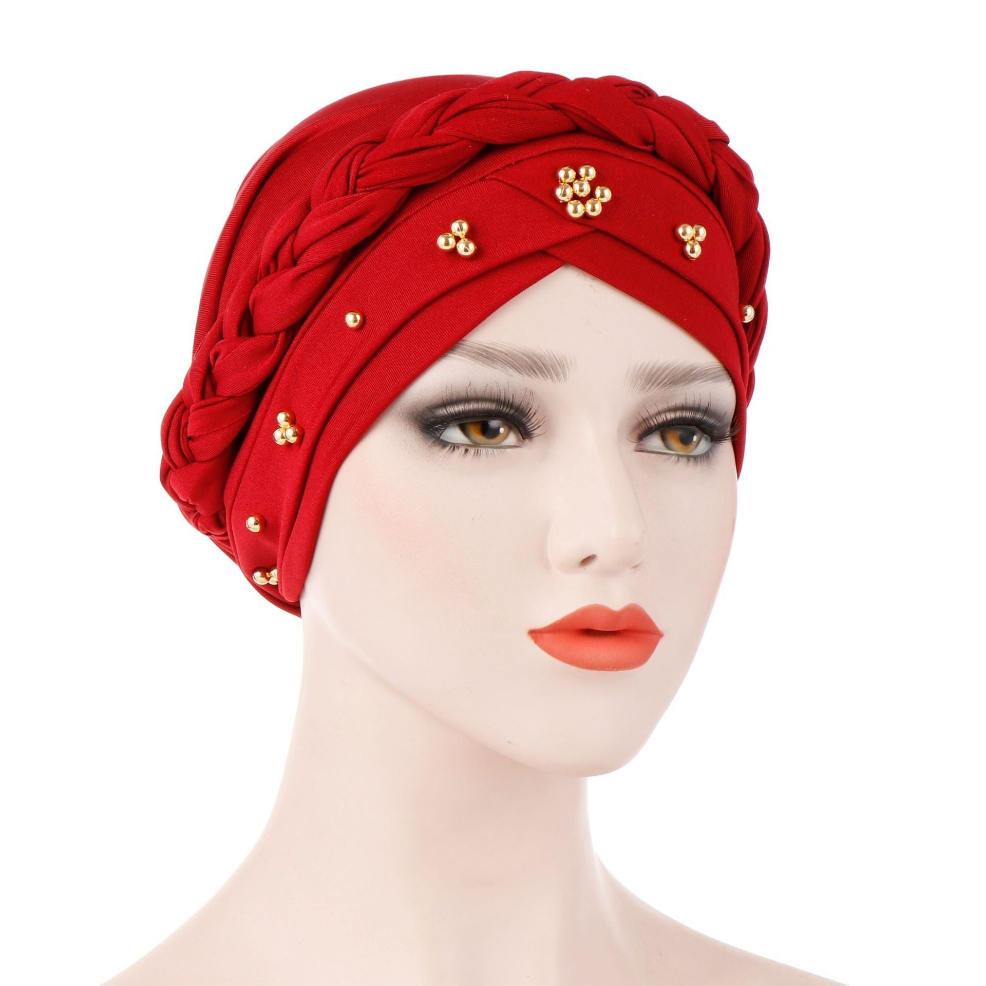 Single Color Gold Pearl Whip Cap for Muslim Headscarf