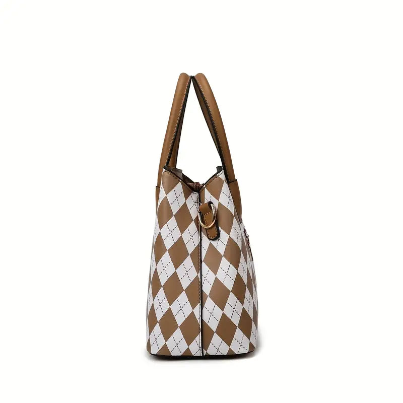 Women's Fashion Diamond Plaid 3-Piece Bag Set