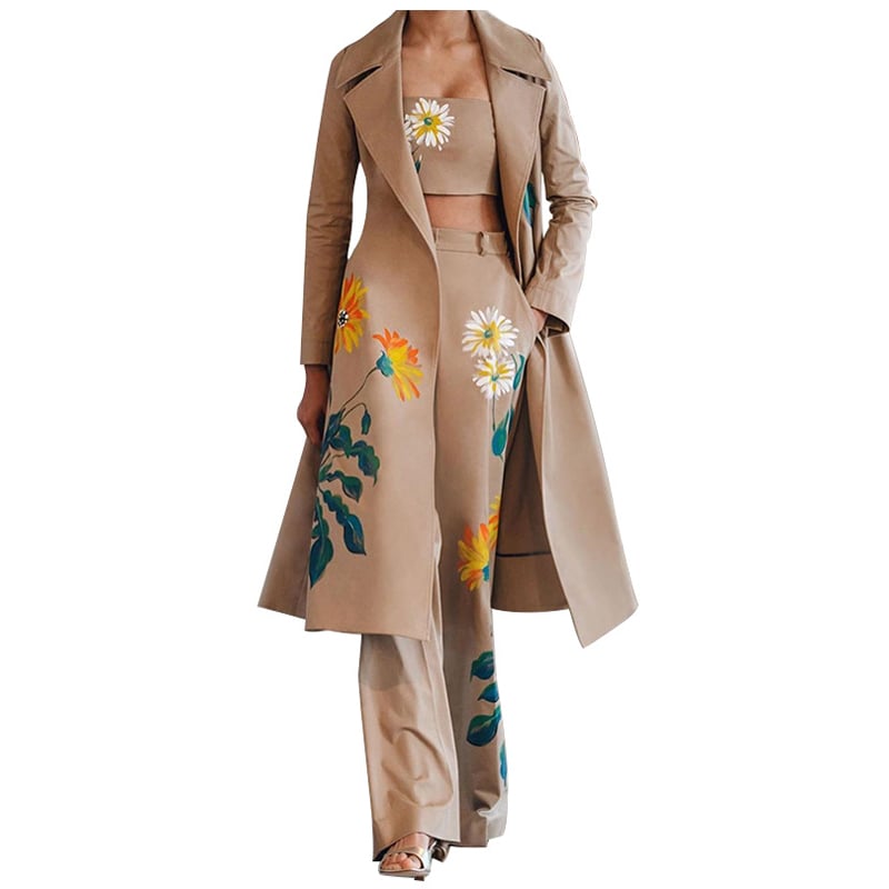 Long Printed Windbreaker Jacket Set for Women