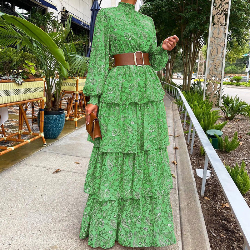 Evarisluxe Ruffled Floral Half-Turtleneck Dress