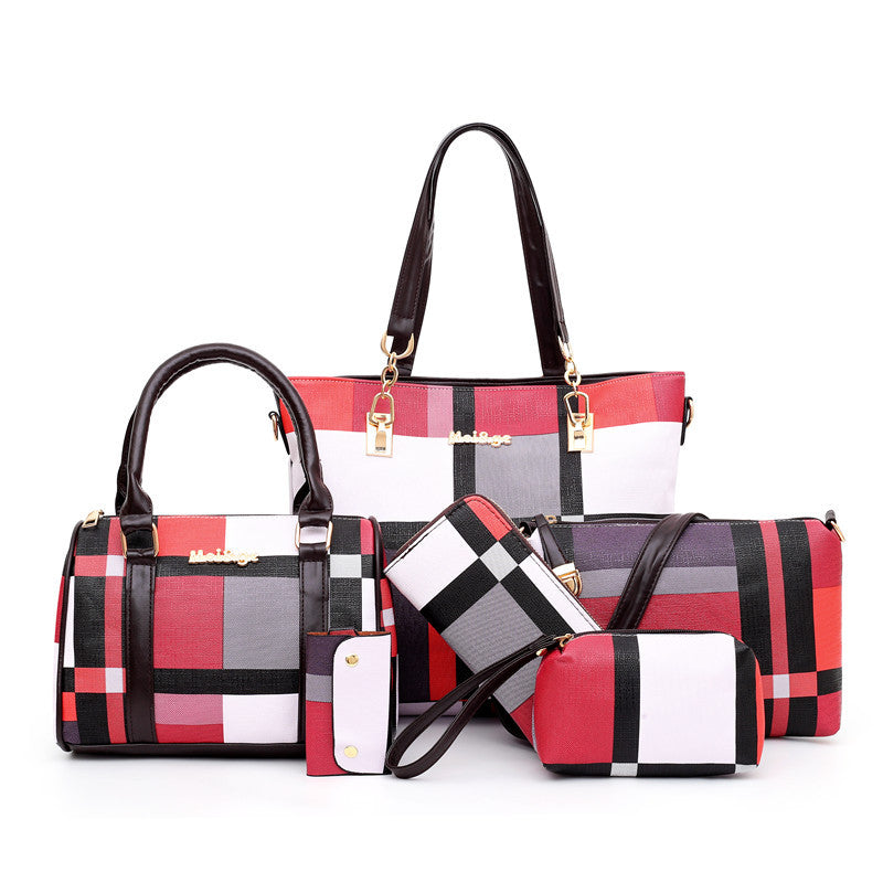 Autumn Winter British Check Pattern Six-Piece Bag Set