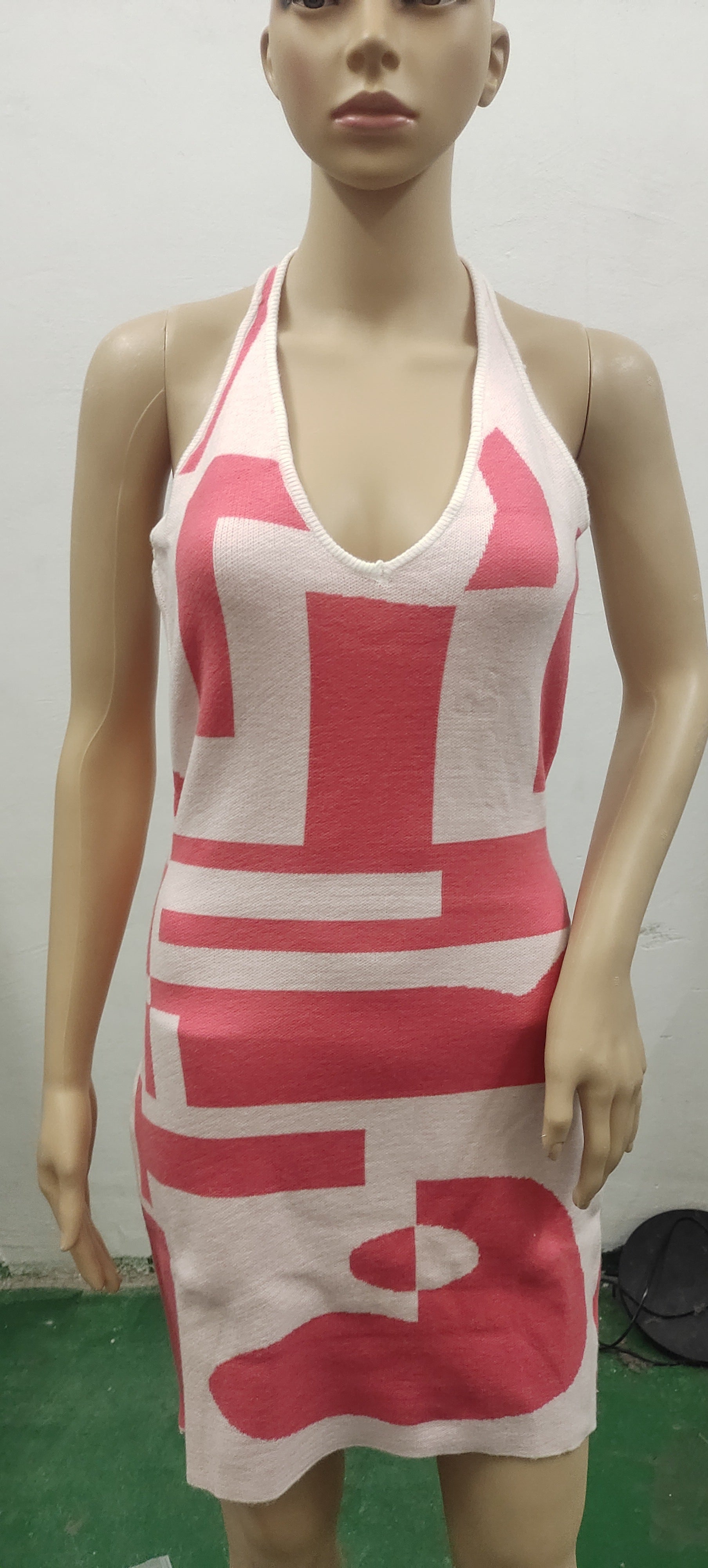 2022 Spring Color Block Sexy V-Neck Knit Dress