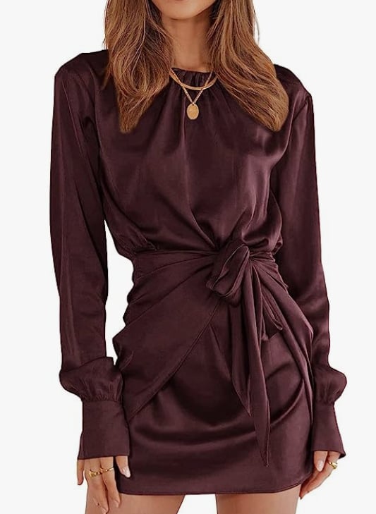 Elegant Women's Satin Long Sleeve Cocktail Dress