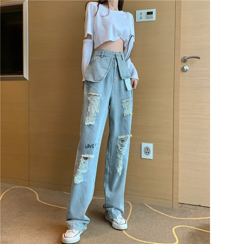 High-Waisted Ripped Dad Jeans for Women (Summer)