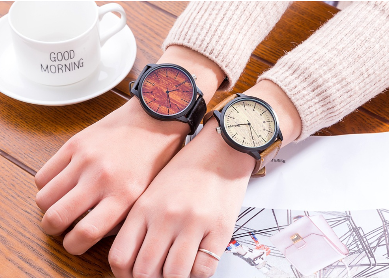 Korean Style Wood Grain Couple Watches for Students