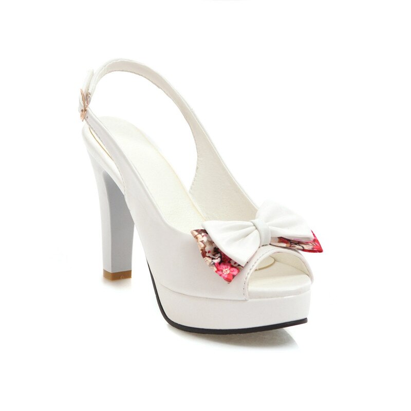 Summer Peep Toe Sandals for Women with Bow and Chunky Heel