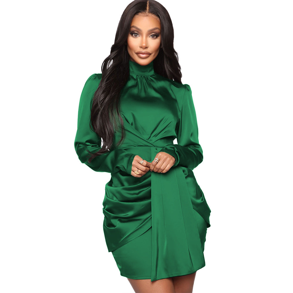 Evarisluxe Pleated Long Sleeve Midi Dress