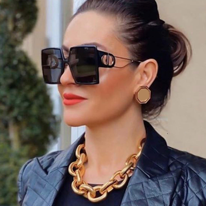 Hollow Square Sunglasses with Metal Legs for Women