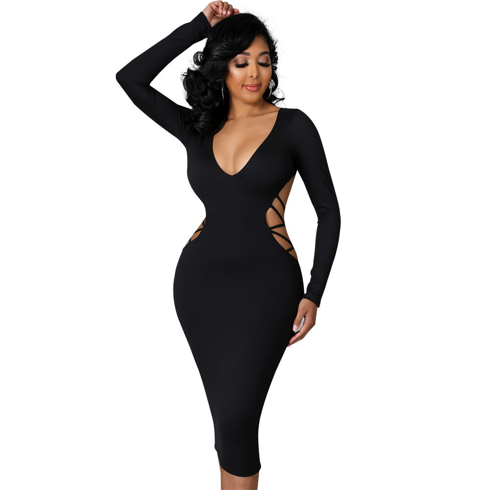 Evarisluxe Hollow Out V-Neck Dress