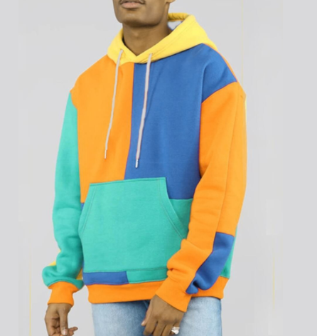 Fleece Hoodie for Men, Oversized Color Block Jacket