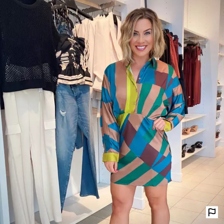 Printed Half Button Shirt Dress for Women