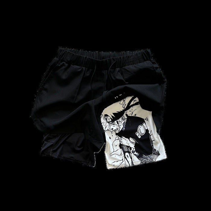 2023 Summer Men's Double Layer Anime Print Shorts