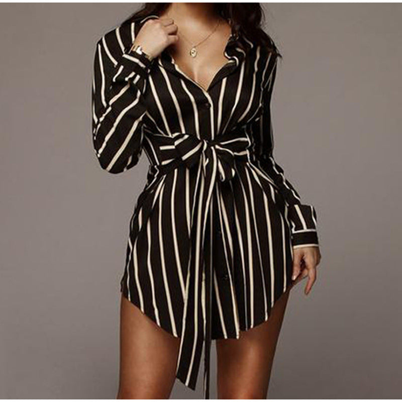 Stylish Striped Mid-Waist Dress for Spring and Autumn