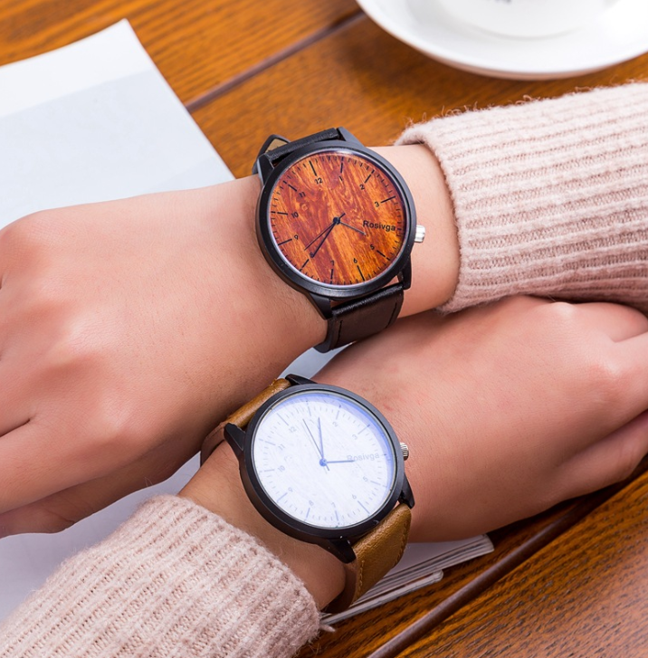 Korean Style Wood Grain Couple Watches for Students