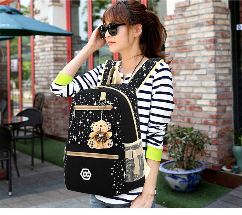 3-Piece Korean Style Cotton Canvas Backpack Set