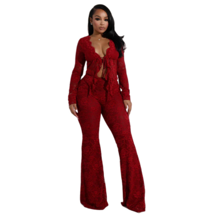 Sexy Lacing Hollow Cardigan Two-piece Suit
