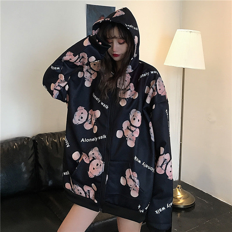 Trendy Bear Hoodie for Women - Loose Fit Autumn Jacket
