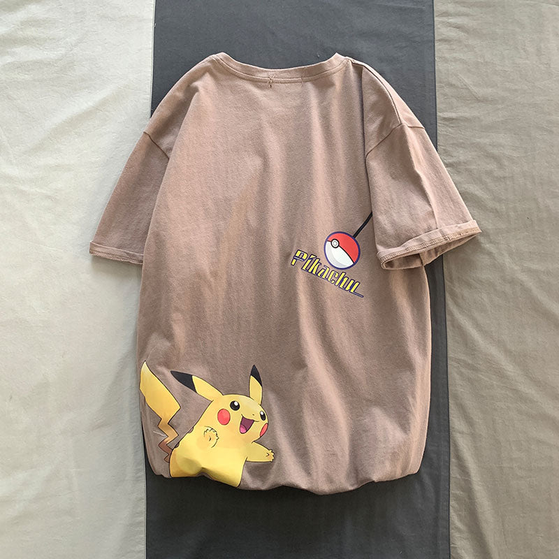Harajuku Style Pikachu Loose Cotton T-Shirt for Men