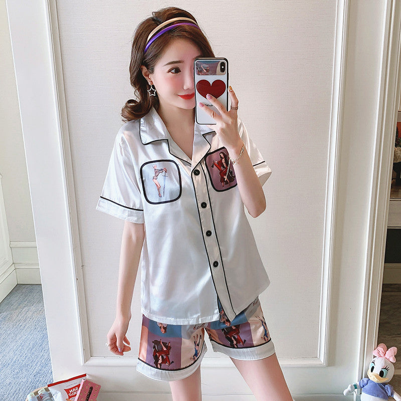 Summer Silk Pajamas for Women - Cute Short Sleeve Set